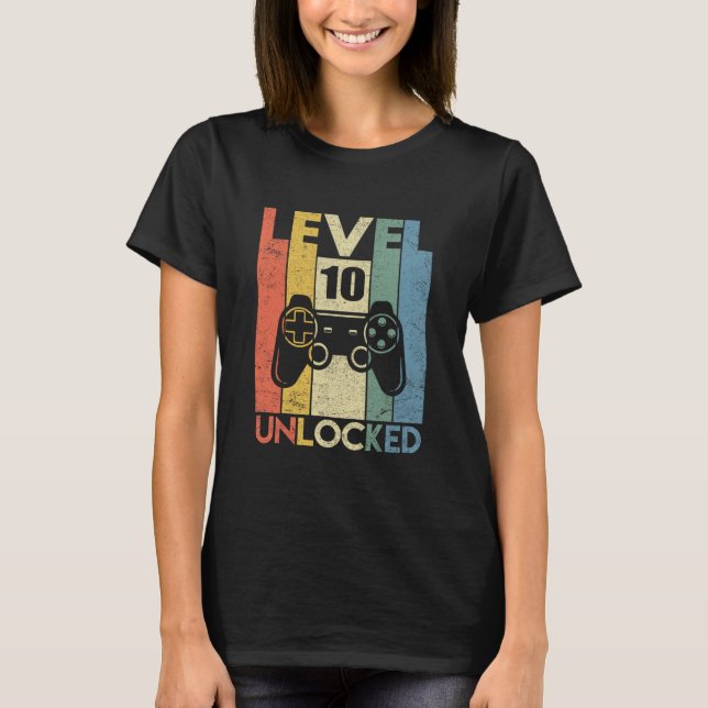 Level 10 Unlocked Funny Video Gamer 10th Birthday  T Shirt (Framsida)