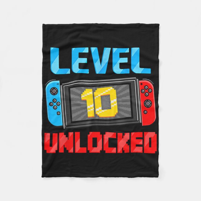Level 10 Unlocked Gamer 10th Birthday Gift Video G Fleecefilt (Framsidan)