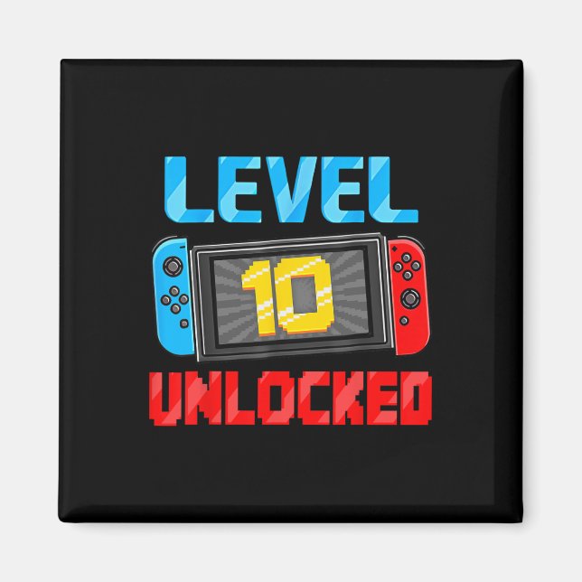 Level 10 Unlocked Gamer 10th Birthday Gift Video G Magnet (Framsidan)