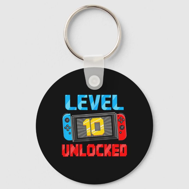 Level 10 Unlocked Gamer 10th Birthday Gift Video G Nyckelring (Framsida)