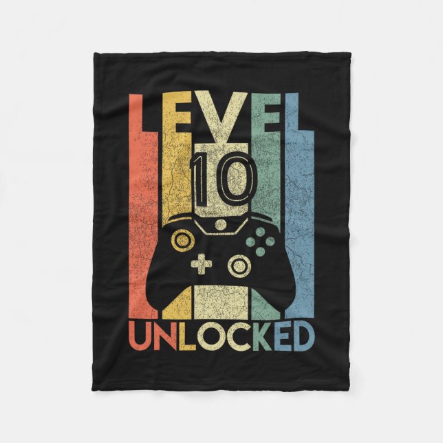 Level 10 Unlocked Shirt Funny Video Gamer 10th Bir Fleecefilt (Framsidan)