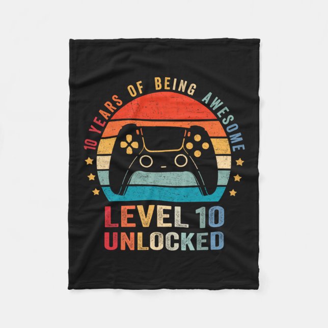 Level 10 Unlocked Shirt Funny Video Gamer 10th Bir Fleecefilt (Framsidan)