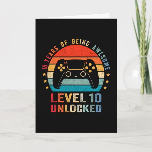 Level 10 Unlocked Shirt Funny Video Gamer 10th Bir Kort (Framsida)
