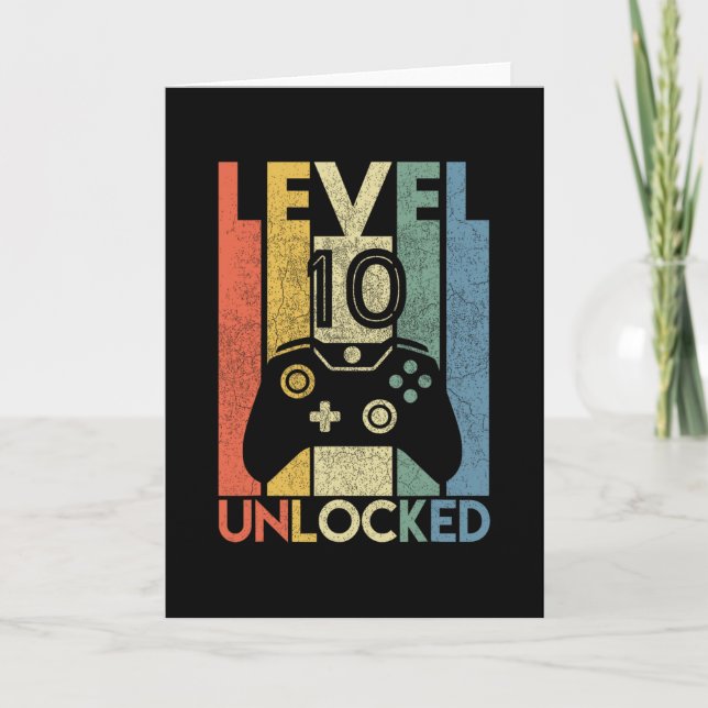Level 10 Unlocked Shirt Funny Video Gamer 10th Bir Kort (Framsida)