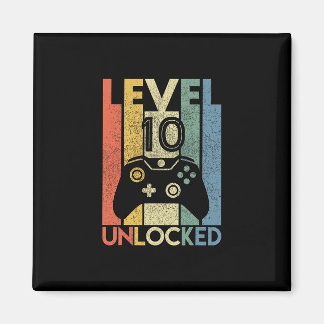 Level 10 Unlocked Shirt Funny Video Gamer 10th Bir Magnet (Framsidan)