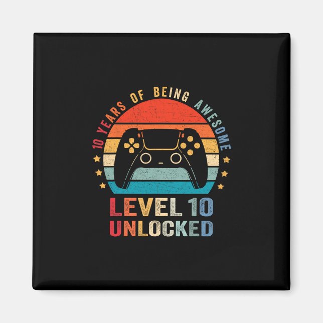 Level 10 Unlocked Shirt Funny Video Gamer 10th Bir Magnet (Framsidan)