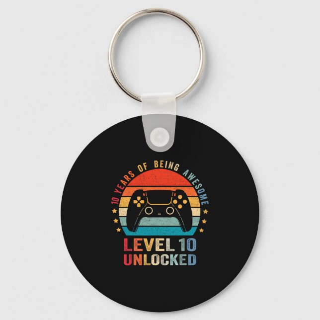 Level 10 Unlocked Shirt Funny Video Gamer 10th Bir Nyckelring (Framsida)