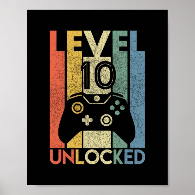 Level 10 Unlocked Shirt Funny Video Gamer 10th Bir Poster (Framsidan)
