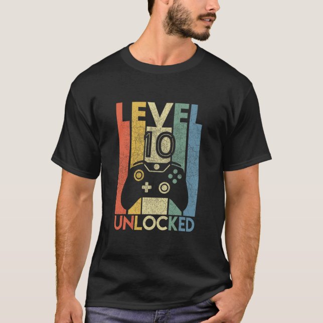 Level 10 Unlocked Shirt Funny Video Gamer 10th Bir T (Framsida)