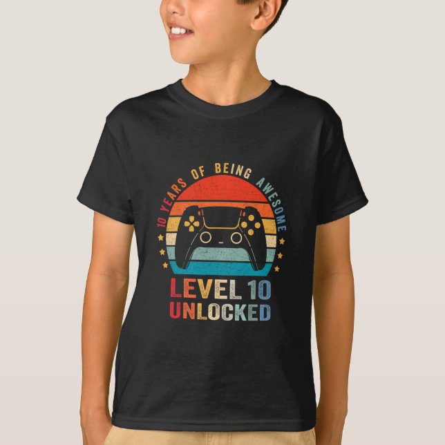 Level 10 Unlocked Shirt Funny Video Gamer 10th Bir T Shirt (Framsida)
