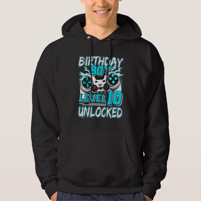 Level 10 Unlocked Video Game Birthday Gamer Boys Hoodie (Framsida)
