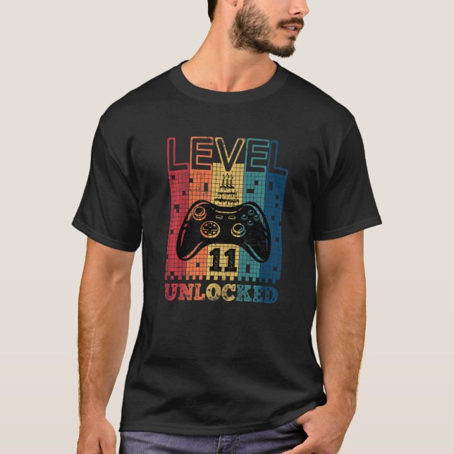 Level 11 Unlocked   11 Years Old Video Gamer Birth T Shirt (Framsida)