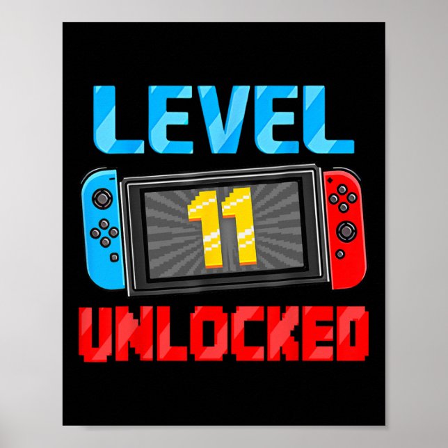 Level 11 Unlocked Gamer 11th Birthday Gift Video G Poster (Framsidan)