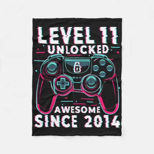 Level 11 Unlocked Video Game 11th Birthday Gamer B Fleecefilt (Framsidan)