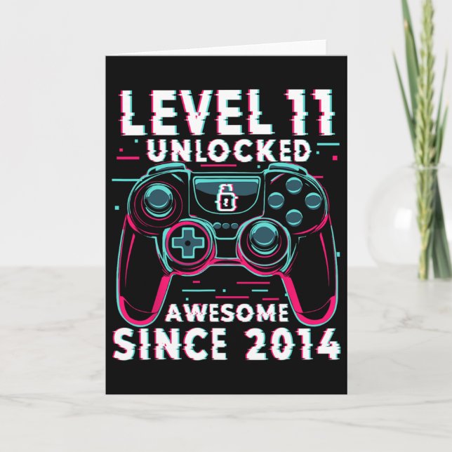 Level 11 Unlocked Video Game 11th Birthday Gamer B Kort (Framsida)