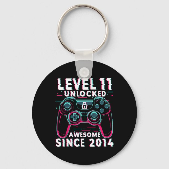 Level 11 Unlocked Video Game 11th Birthday Gamer B Nyckelring (Framsida)