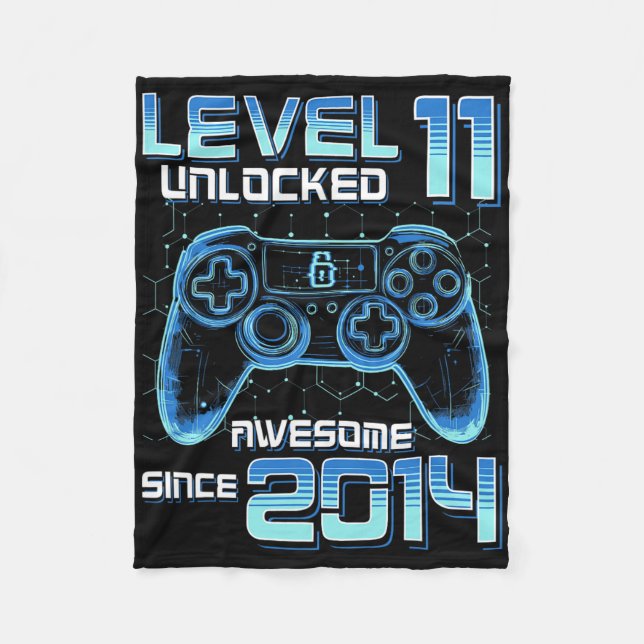 Level 11 Unlocked Video Game Party 11th Birthday G Fleecefilt (Framsidan)