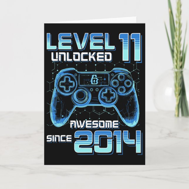 Level 11 Unlocked Video Game Party 11th Birthday G Kort (Framsida)