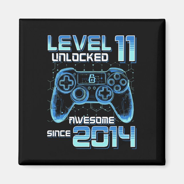 Level 11 Unlocked Video Game Party 11th Birthday G Magnet (Framsidan)