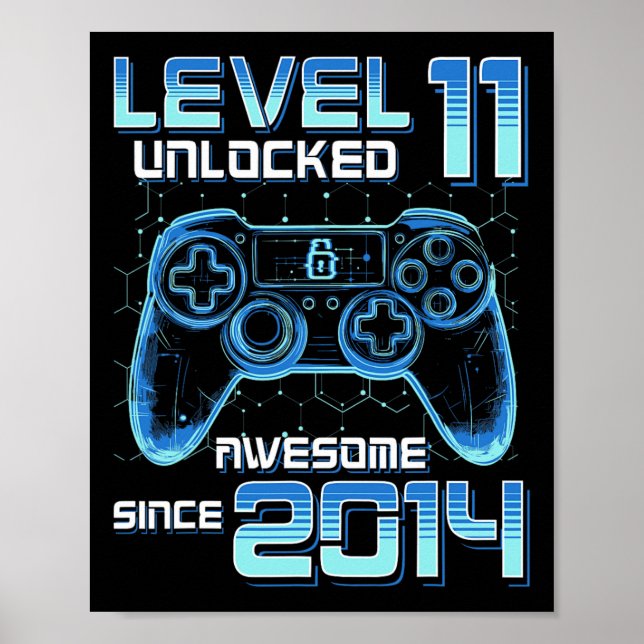 Level 11 Unlocked Video Game Party 11th Birthday G Poster (Framsidan)
