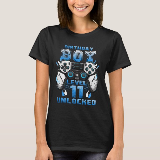 Level 11 Unlocked Video Gamer 11th Birthday Boys  T Shirt (Framsida)