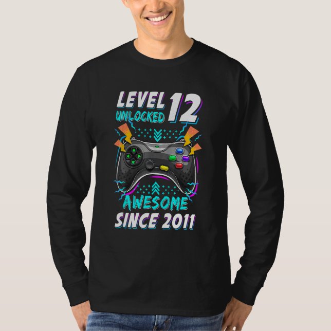 Level 12 Unlocked  Gamer 12th Bday Boy 12 Year Old T Shirt (Framsida)