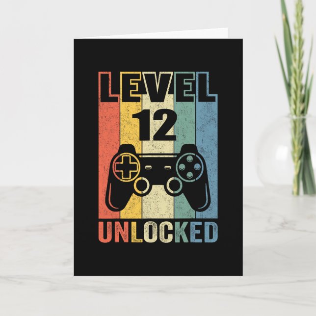 Level 12 Unlocked Shirt Funny Video Gamer 12th Bir Kort (Framsida)