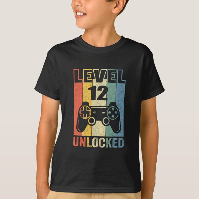 Level 12 Unlocked Shirt Funny Video Gamer 12th Bir T Shirt (Framsida)