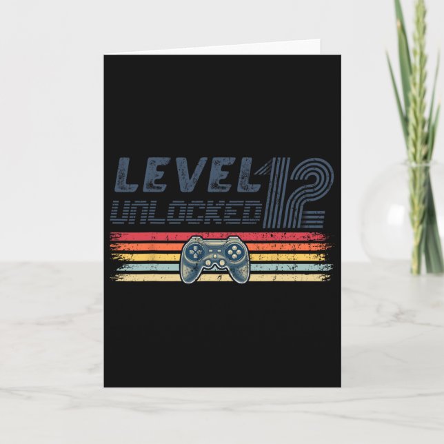 Level 12 Unlocked Video Game 12th Birthday Gamer B Kort (Framsida)