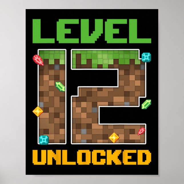 Level 12 Unlocked Video Game Number Pixel 12 Years Poster (Framsidan)
