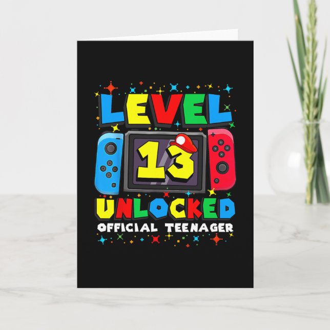 Level 13 Unlocked Gamer 13th Birthday Gift Video G Kort (Framsida)