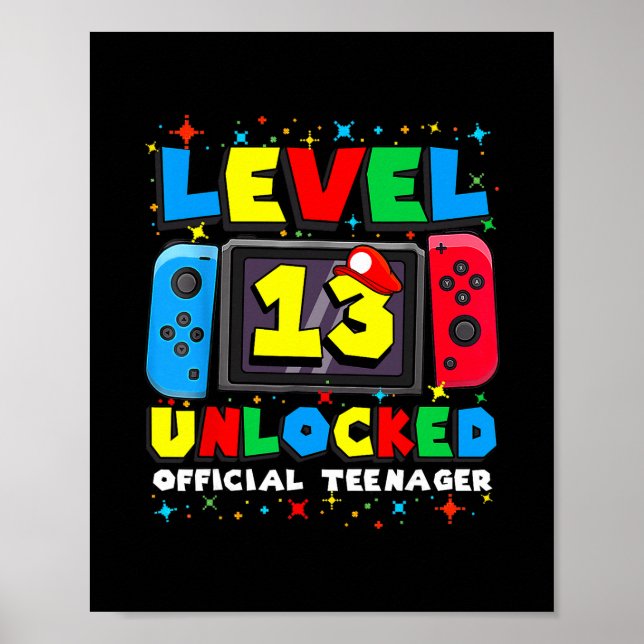 Level 13 Unlocked Gamer 13th Birthday Gift Video G Poster (Framsidan)