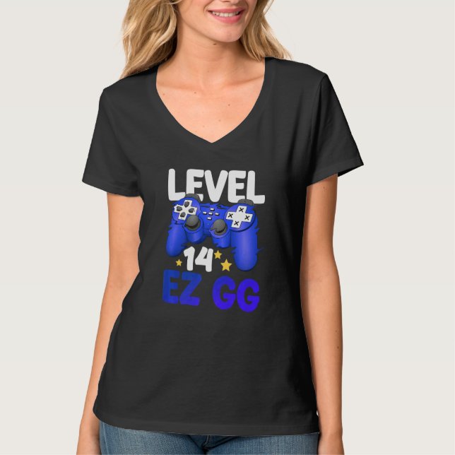 Level 14 EZ GG 14th Gamer Boy Teenager Controller  T Shirt (Framsida)