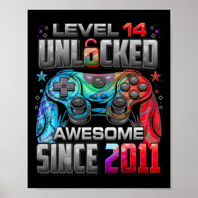 Level 14 Unlocked Awesome Since 2011 14th Birthday Poster (Framsidan)