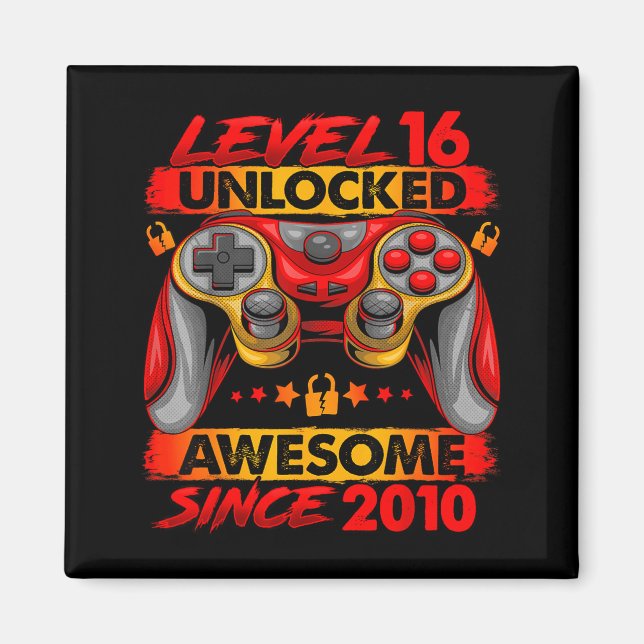 Level 16 Unlocked 16 Year Old Boys 16th Birthday B Magnet (Framsidan)
