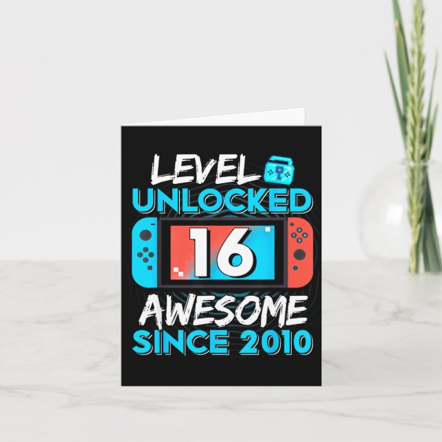 Level 16 Unlocked Awesome Since 2010 16th Birthday Kort (Framsida)