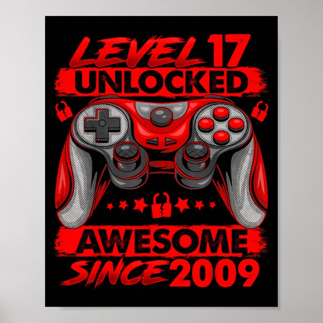 Level 17 Unlocked 17 Year Old Boys 17th Birthday B Poster (Framsidan)