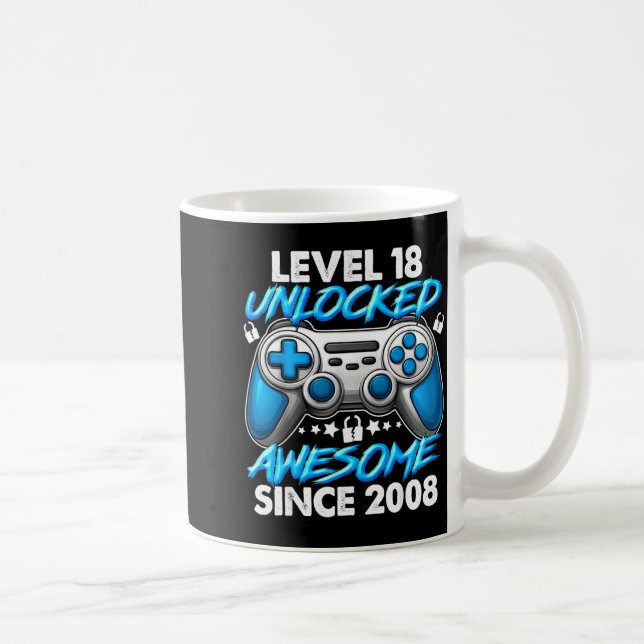 Level 18 Unlocked 18 Year Old Boys 18th Birthday B Kaffemugg (Höger)
