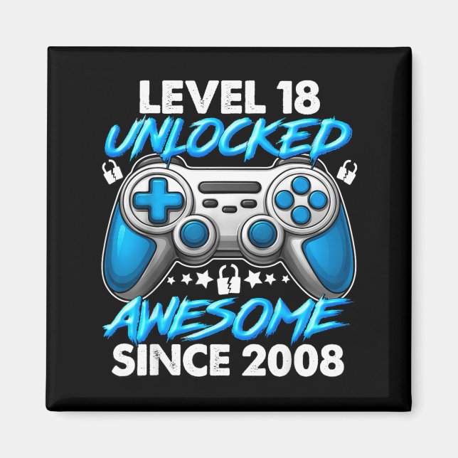 Level 18 Unlocked 18 Year Old Boys 18th Birthday B Magnet (Framsidan)