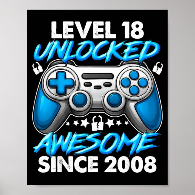 Level 18 Unlocked 18 Year Old Boys 18th Birthday B Poster (Framsidan)