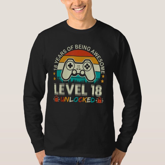 Level 18 Unlocked Awesome 2005 Video Game 18th Bir T Shirt (Framsida)