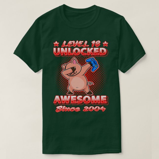 Level 18 Unlocked Gamers Born 2004 Dabbing Pig 18t T Shirt (Design framsida)