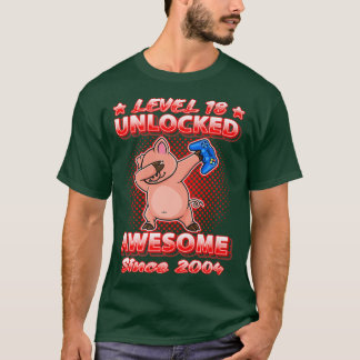 Level 18 Unlocked Gamers Born 2004 Dabbing Pig 18t T Shirt