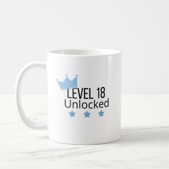 Level 18 Upplåst Blå Födelsedagsmugg  Kaffemugg (Vänster)