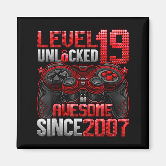 Level 19 Unlocked 19 Year Old Boys 19th Birthday B Magnet (Framsidan)