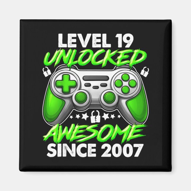 Level 19 Unlocked 19 Year Old Boys 19th Birthday B Magnet (Framsidan)