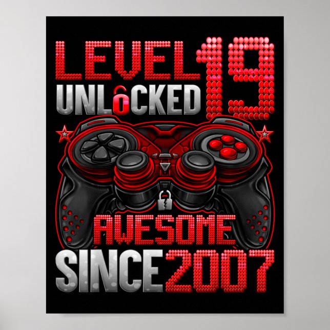 Level 19 Unlocked 19 Year Old Boys 19th Birthday B Poster (Framsidan)