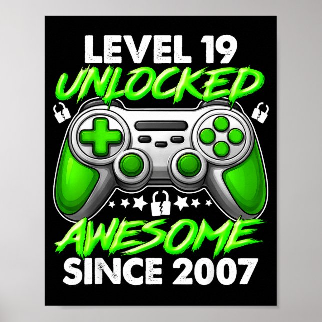 Level 19 Unlocked 19 Year Old Boys 19th Birthday B Poster (Framsidan)