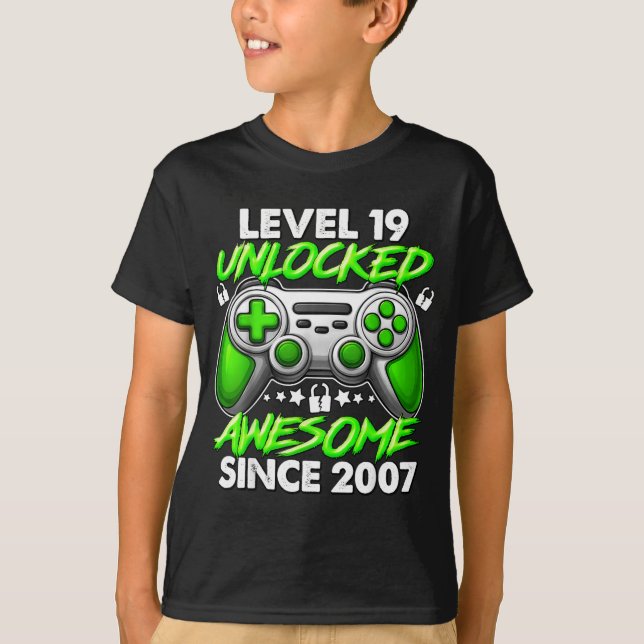 Level 19 Unlocked 19 Year Old Boys 19th Birthday B T Shirt (Framsida)