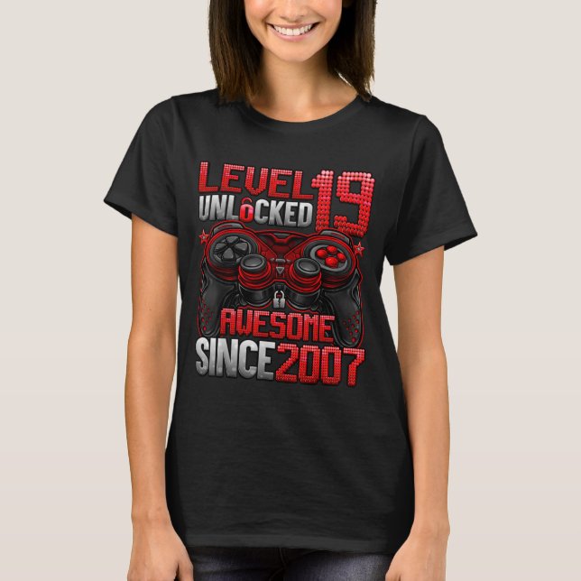 Level 19 Unlocked 19 Year Old Boys 19th Birthday B T Shirt (Framsida)